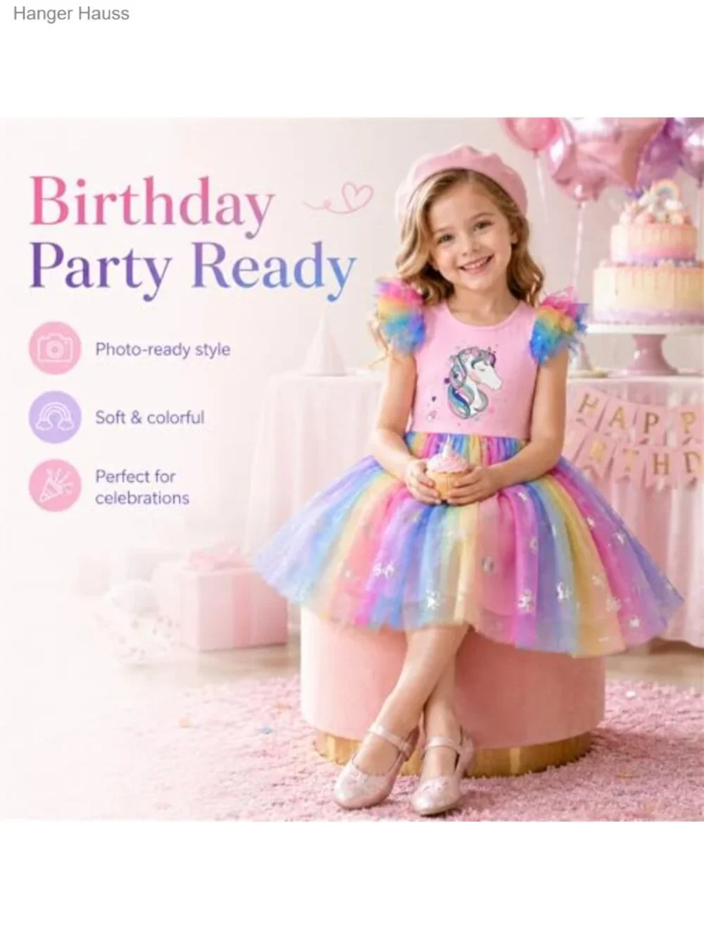 Girls Rainbow Tutu Dress with Foil Pony Print